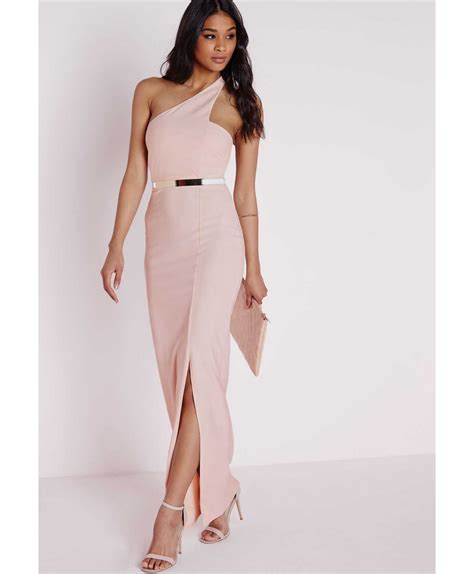 Missguided Front Split One Shoulder Maxi Dress Blush In Pink Blush Lyst