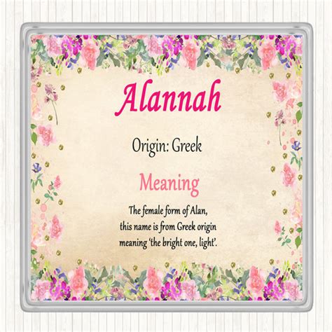 Hannah Name Meaning Drinks Mat Coaster Floral The Card Zoo