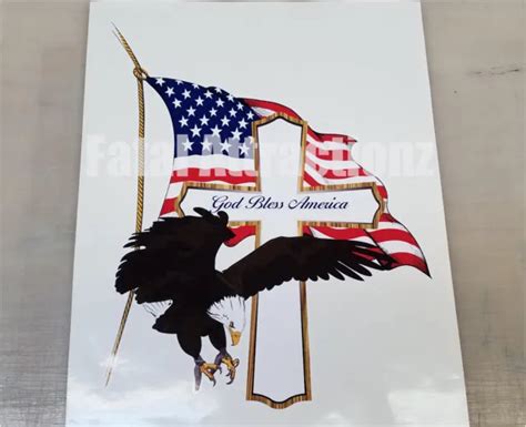 God Bless America Cross Eagle Cross Flag Vinyl Sticker Decal Usa