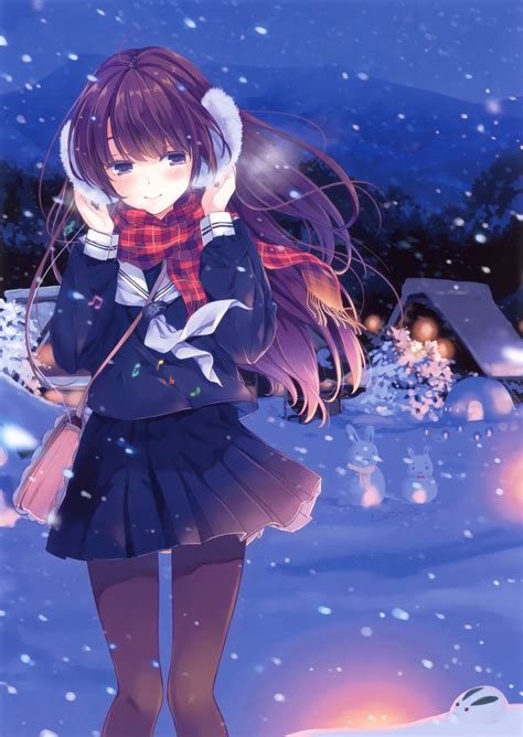 Original Anime Girl School Uniform Winter Cute Beautiful Dress Long Hair Wallpaper 2482x3500