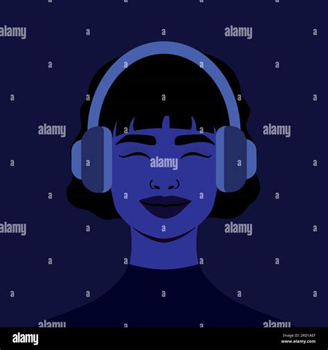 Beautiful Smiling Girl In Headphones Listen To A Music Avatar Vector