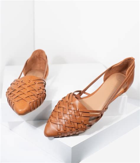 Tan Woven Leatherette Pointed Toe Flats Unique Vintage Pointed Toe