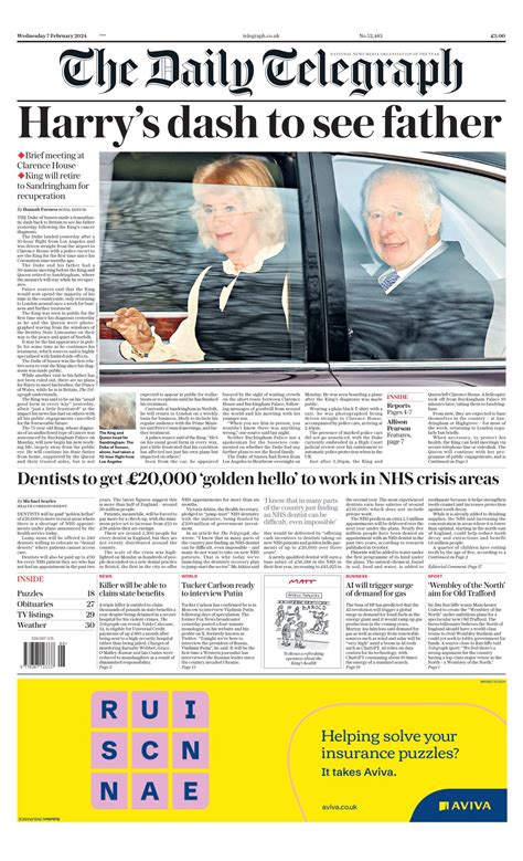 Daily Telegraph Front Page 7th Of February 2024 Tomorrows Papers Today