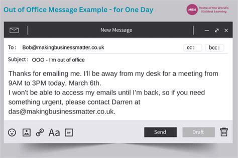 Out Of Office Message Template And Examples Mbm