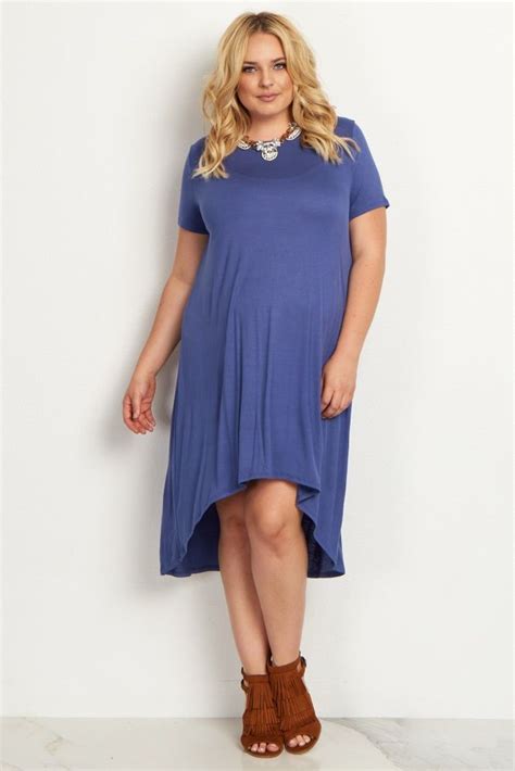 Navy Blue Basic Hi Low Plus Size Dress Plus Size Maternity Dresses