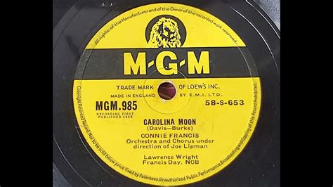 Connie Francis Carolina Moon 1958 78 Rpm Youtube