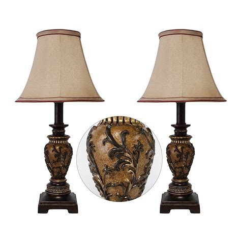 Set Of 2 19h Carved Traditional Accent Table Lamp Bedside Lamps Set