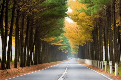 A Straight Paved Road Lined With Trees Background Street Trees Autumn