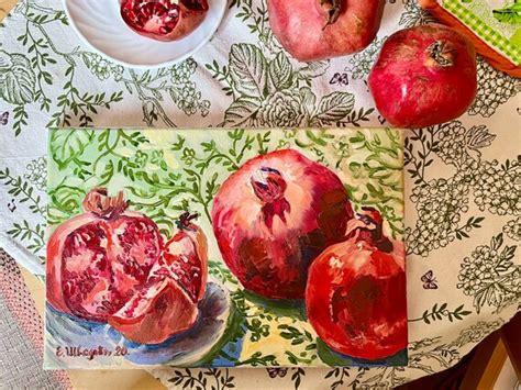 Still Life With Pomegranate Fruit Original Oil Painting Etsy