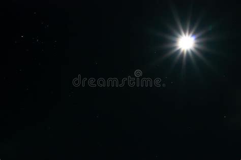 Astrophotography Clear Night Sky With Stars And Full Moon Stock Photo
