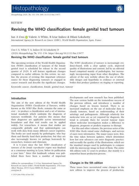 Pdf Revising The Who Classification Female Genital Tract Tumours