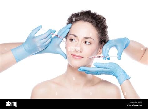 Aesthetic Medicine Young Beautiful Woman Is Having Botox Face