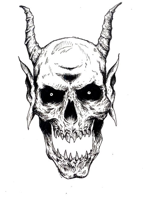 Demon Skull In 2021 Skull Coloring Pages Skulls Drawing Dark