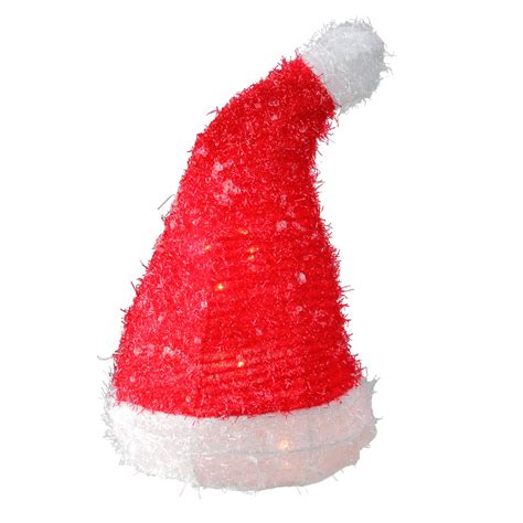 13 Lighted Iced Tinsel Santa Hat Christmas Tree Topper Clear Lights