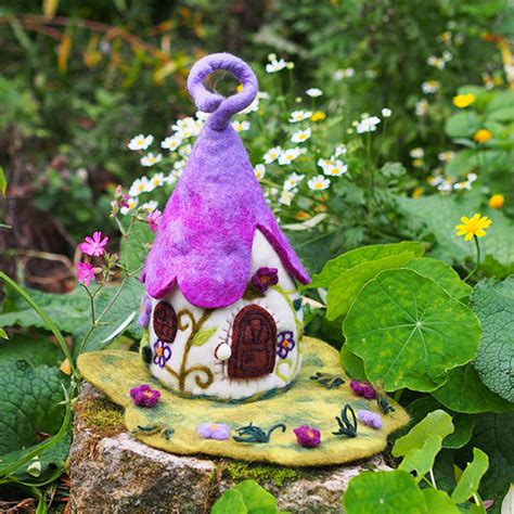 Whimsical Felted Fairy House Purple