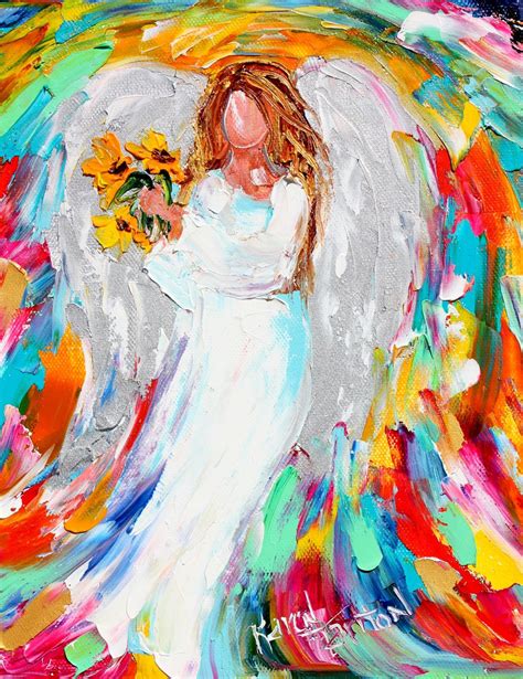 Angel And Sunflowers Print On Canvas Angel Art Made From Image Of