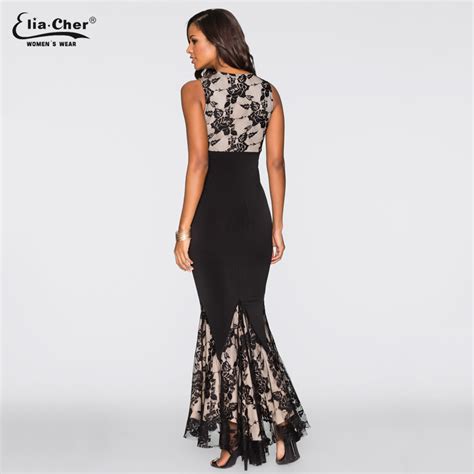 Eliacher Maxi Plus Size Women Floor Length Black White Autumn Lace