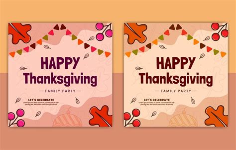 Happy Thanks Giving Day Post Template Set Of Thanksgiving Social Media