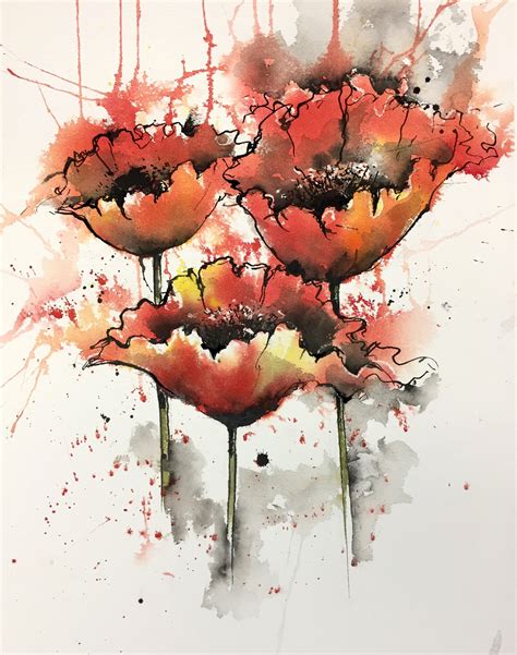 Learn How To Paint This Line And Wash Of Three Poppies Using Joannes