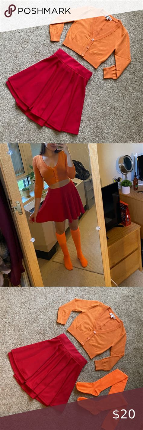 Velma Halloween Costume Red Skater Skirt And Orange Sweater Orange