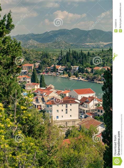 Inspirational Beautiful Town And Mountains In Croatia Stock Photo