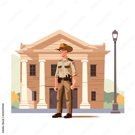 Playful Cartoon Deputy At Courthouse Sticker Illustrations In