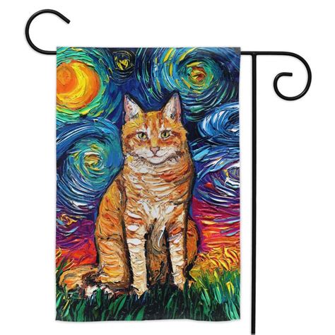 Orange Tabby Cat Starry Night Yard Flags Double Sided Printing Etsy