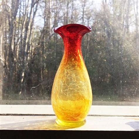 Vintage Amberina Glass Vase Red To Yellow Crackle Art Glass Etsy Glass Art Glass Vase Glass