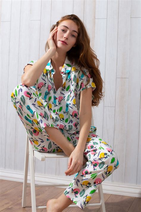 Kadın Midi Kapri Pijama Takımı 65033 Beyaz Baskılı