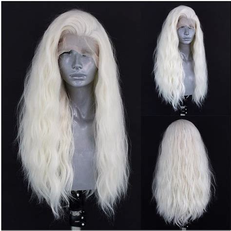 Natural Wavy Platinum Blonde Synthetic Lace Front Wig X Lace Front