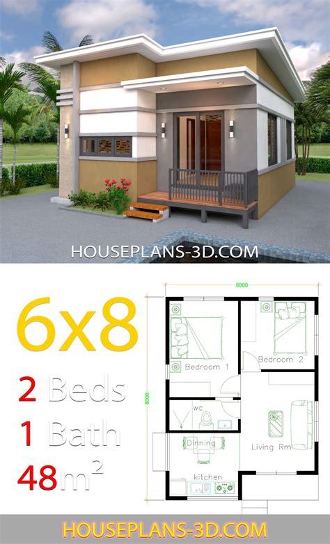 House Design 6x8 With 2 Bedrooms House Plans 3d Small House Design
