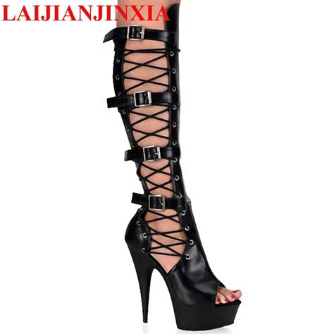 Laijianjinxia Dance Shoes 15cm Sexy High Heeled Shoes Open Toe Lacing Hasp Sandals Platform