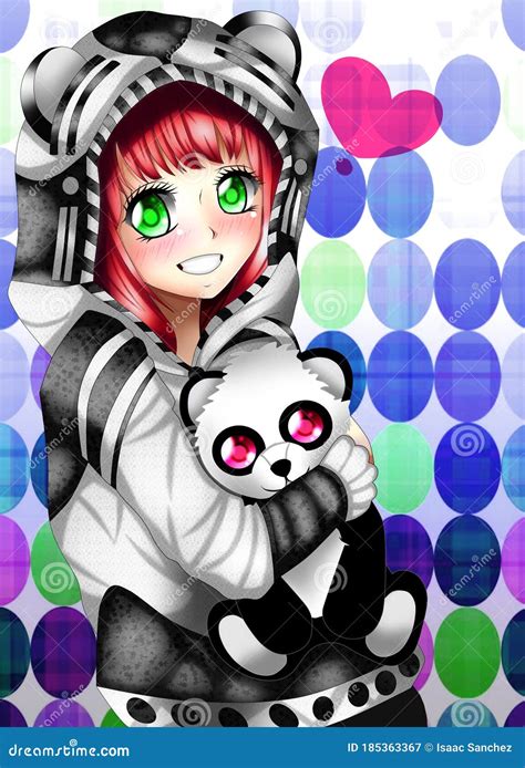 Cute Anime Girl With A Sweater Of Panda Stock Illustration