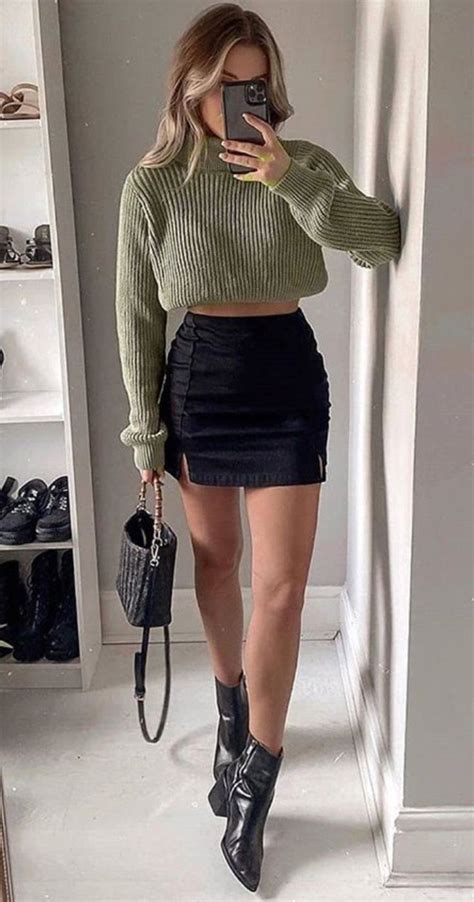 Skirt And Ankle Boots Outfit Black Mini Skirt Outfit Fall Mini Skirt