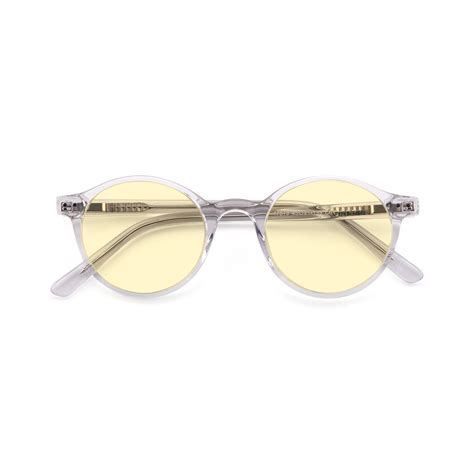 Clear Narrow Acetate Round Tinted Sunglasses With Light Yellow Sunwear Lenses 17519 Tinted