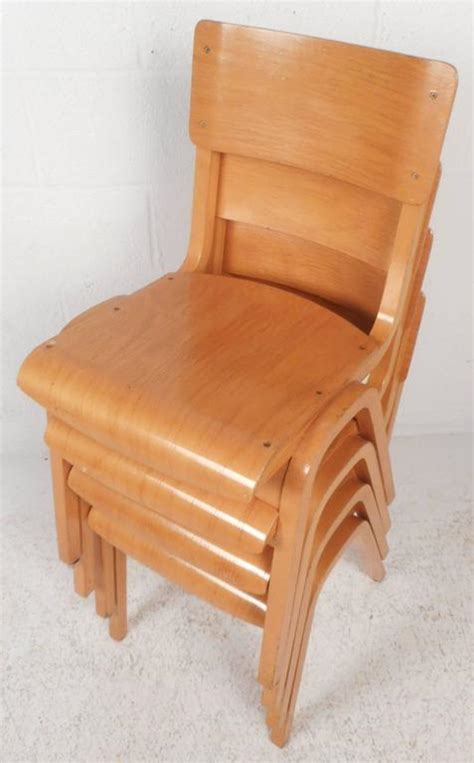 First presented at the museum of. Set of Four Mid-Century Modern Maple Stacking Chairs For ...