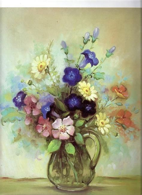 Wildflowers In Glass Vase Still Life Book Print 1980s Frameable