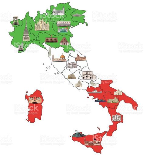 Mit den interaktiven funktionen der karte kann italien erkundet werden. Map of Italy divided by regions with most famous sights in ...