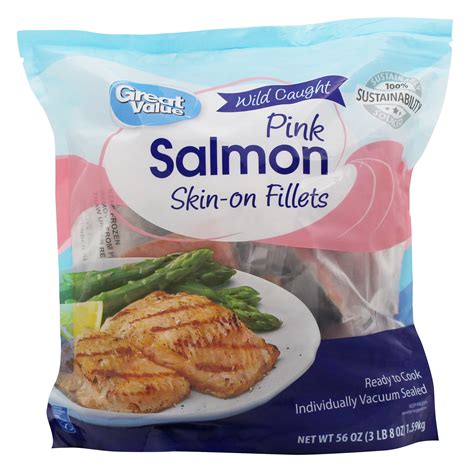 Great Value Frozen Wild Caught Pink Salmon Skin On Fillets 35 Lb