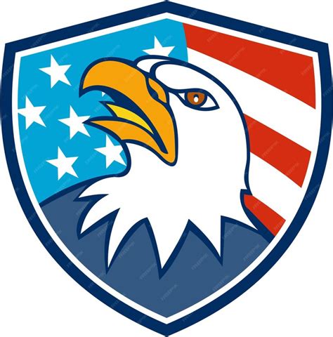 Premium Vector American Bald Eagle Head Looking Up Flag Crest Cartoon