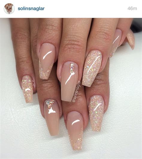 Sparkle Nude Acrylic Nails Gorgeous Nails Prom Nails Glitter Nail Art