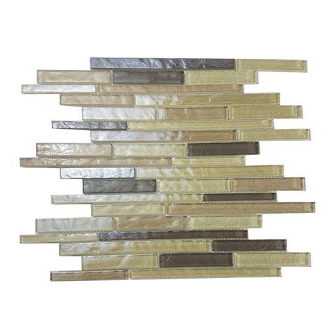 Abolos Beige Taupe Linear Mosaic 15 In X 12 In Textured Glass Mesh