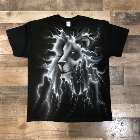 Airbrushed T Shirt Hand Painted Airbrush Lightning Lion Etsy