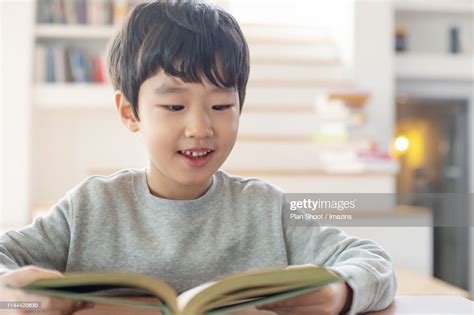A Boy Reading A Book High Res Stock Photo Getty Images