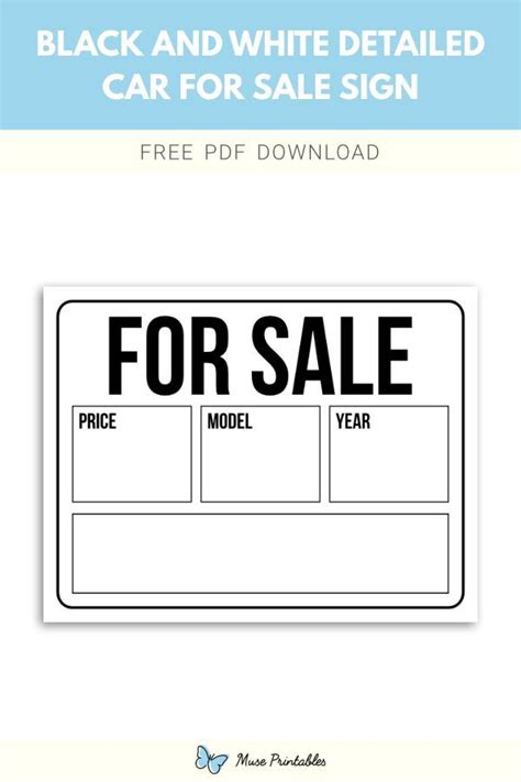 Free Printable Black And White Detailed Car For Sale Sign Template In