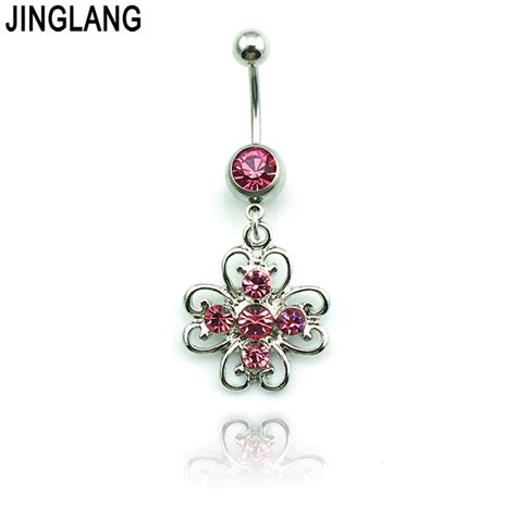 Jinglang Free Shipping Belly Rings Surgical Steel Gem Barbell Dangle
