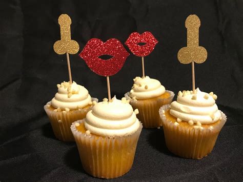 penis cupcake toppers bachelorette party decorations lip etsy