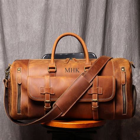 Personalized Mens Travel Bag Full Grain Leather Duffel Bag Etsy Canada