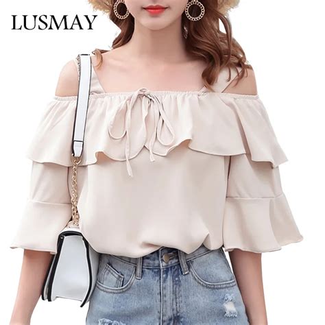Solid White Chiffon Women Blouse Tops 2018 Summer New Arrivals