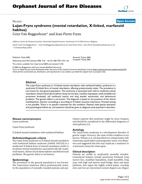 Pdf Lujan Fryns Syndrome Mental Retardation X Linked Marfanoid